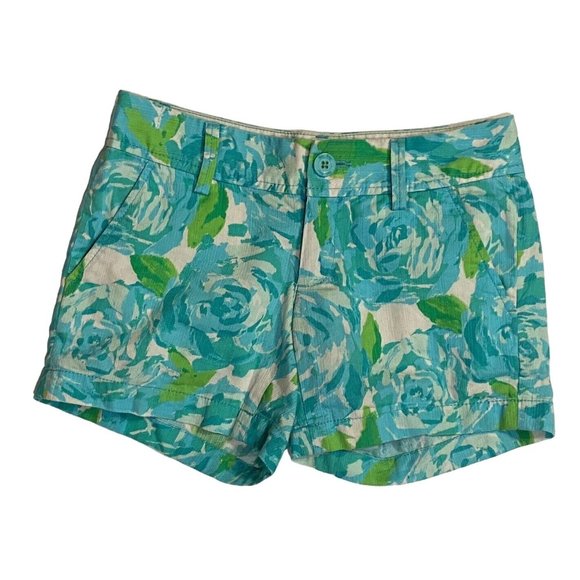 Lilly Pulitzer The Callahan Short Size 000 Green Blue White Floral 28" x 5"